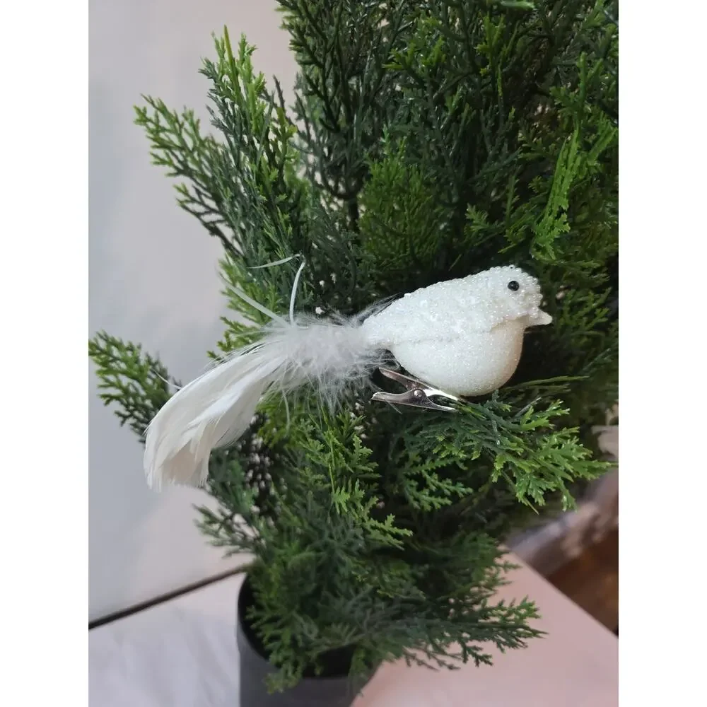 4 Vintage White Clip On Birds Christmas Ornament